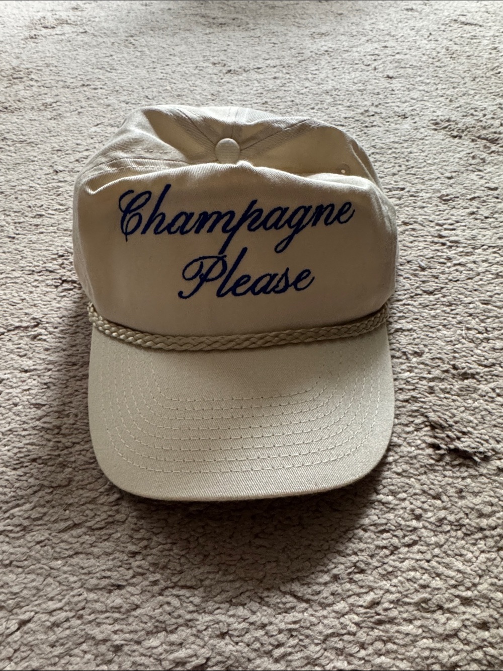 Champagne Please Embroidered Beige Party Cap
